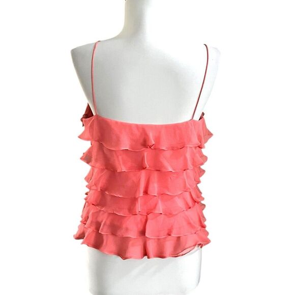 Vintage CACHE 100% Silk Ruffled Top Sz 8 Coral Pink Y2K Feminine Fairy Coquette - Picture 3 of 12